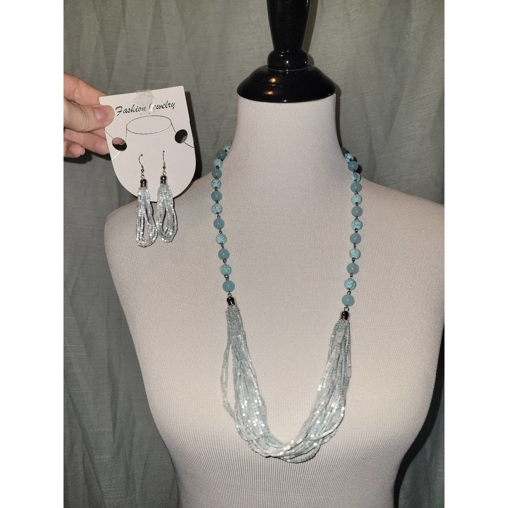 Blue Silver Necklace and earrings Set